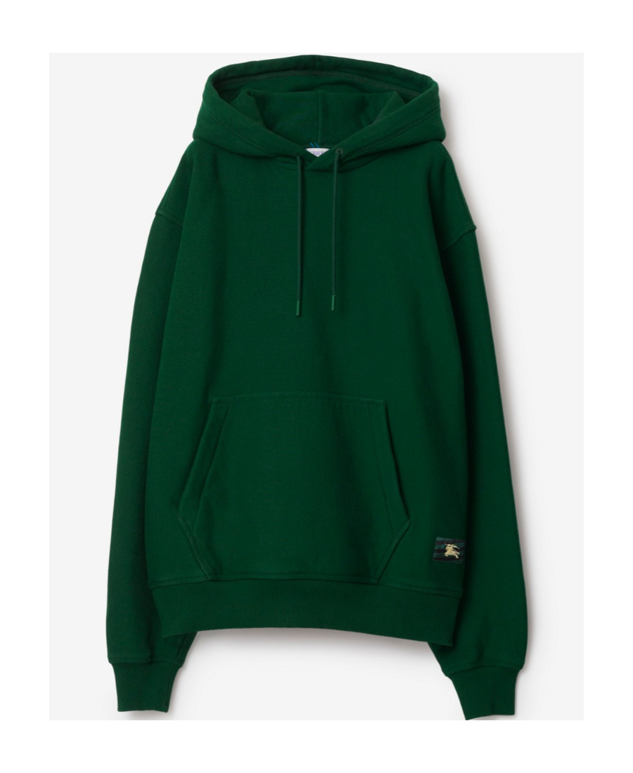 Burberry Ekd Drawstring Cotton Hoodie In Green