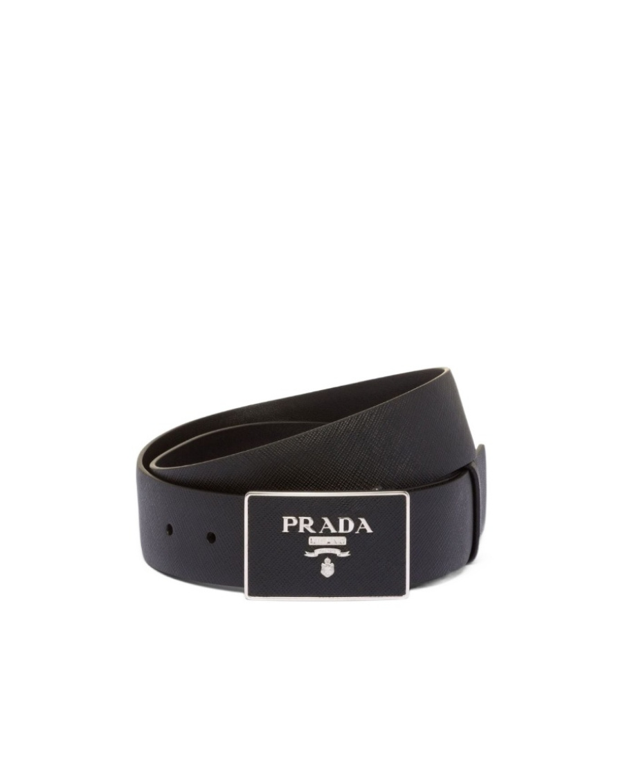 Prada Logo-buckle Leather Belt In Black