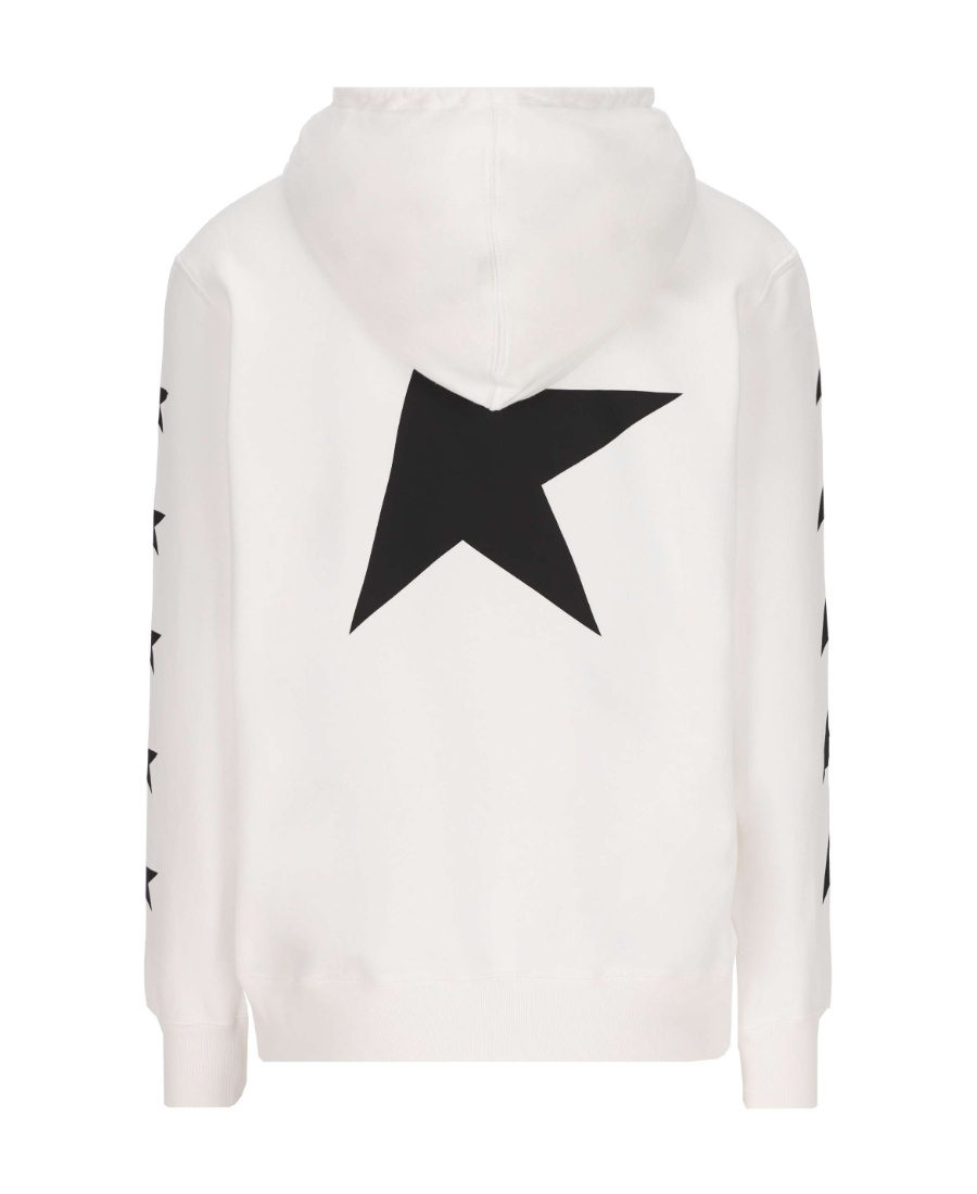 Golden Goose Star Print Hooded Sweater With Kangaroo Pocket In White