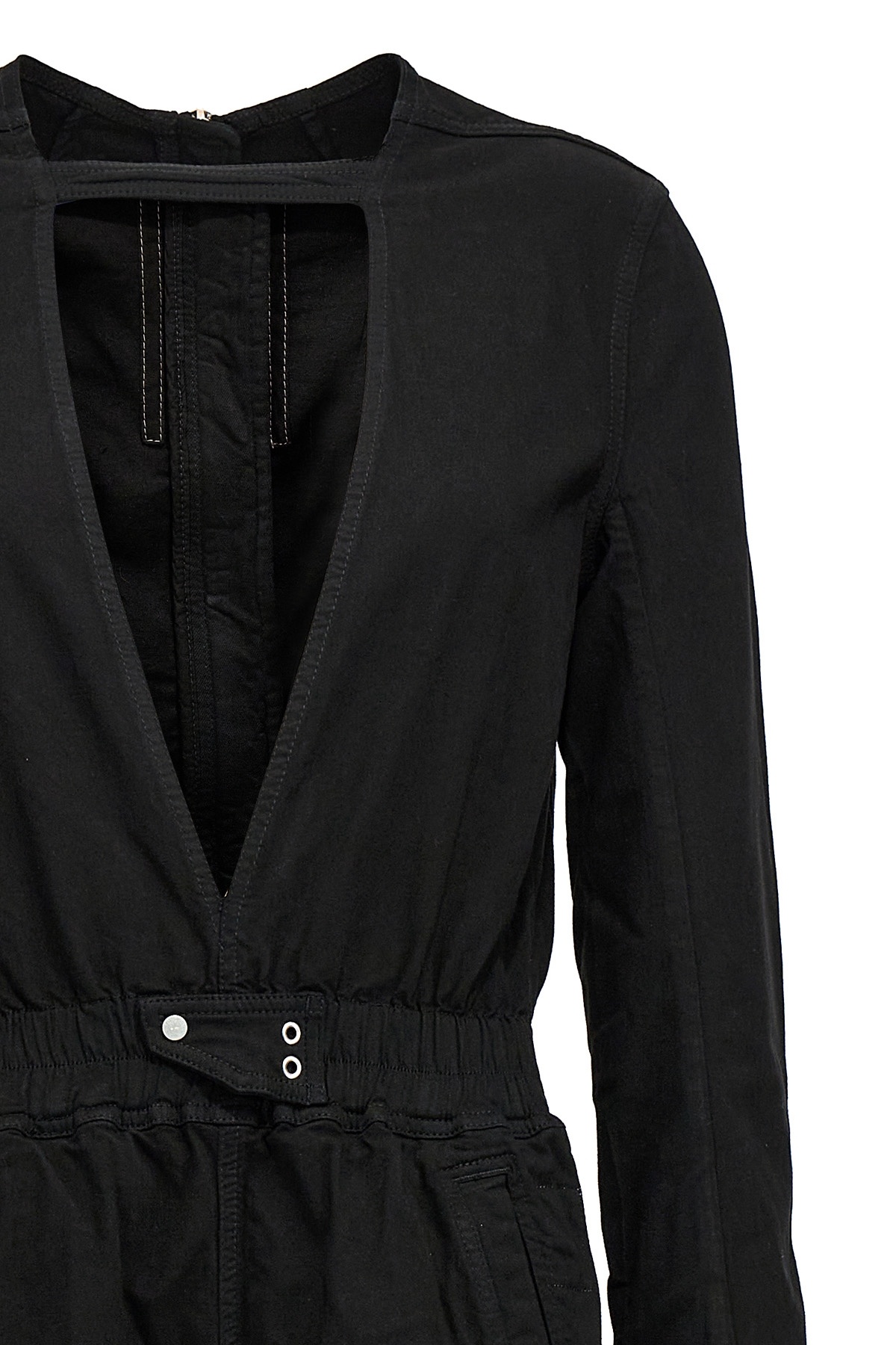 Rick Owens Drkshdw V-neck Buttoned Jumpsuit Pockets Detail In Black