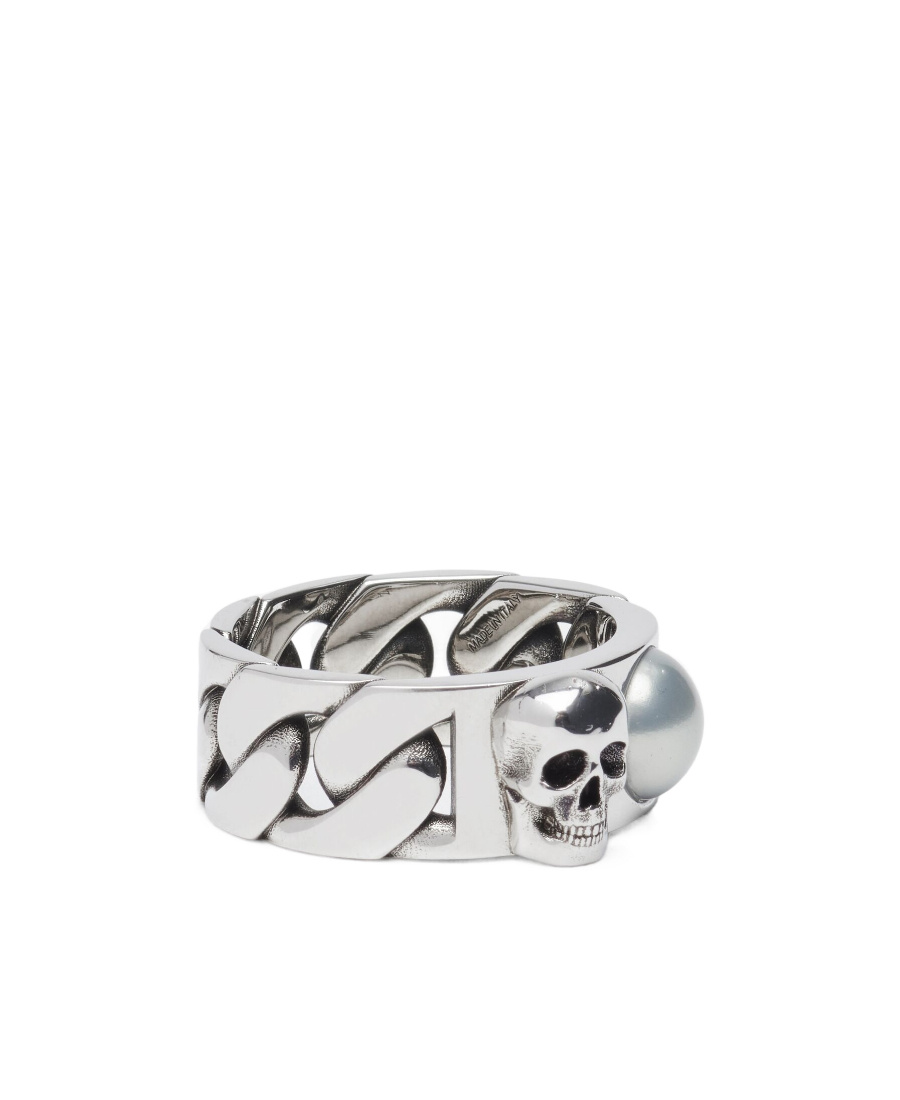 Alexander Mcqueen Skull & Pearl Ring In White