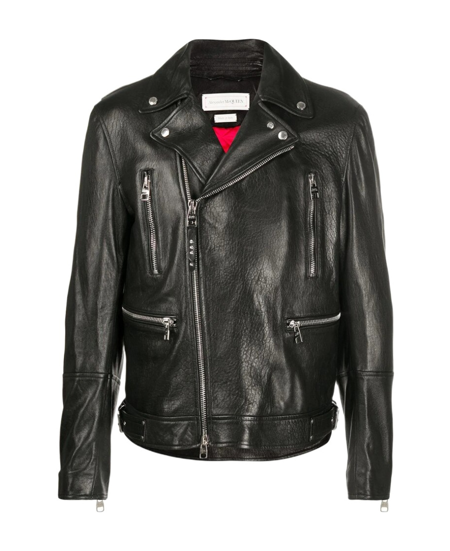 Shop Alexander Mcqueen Leather Biker Jacket In Black