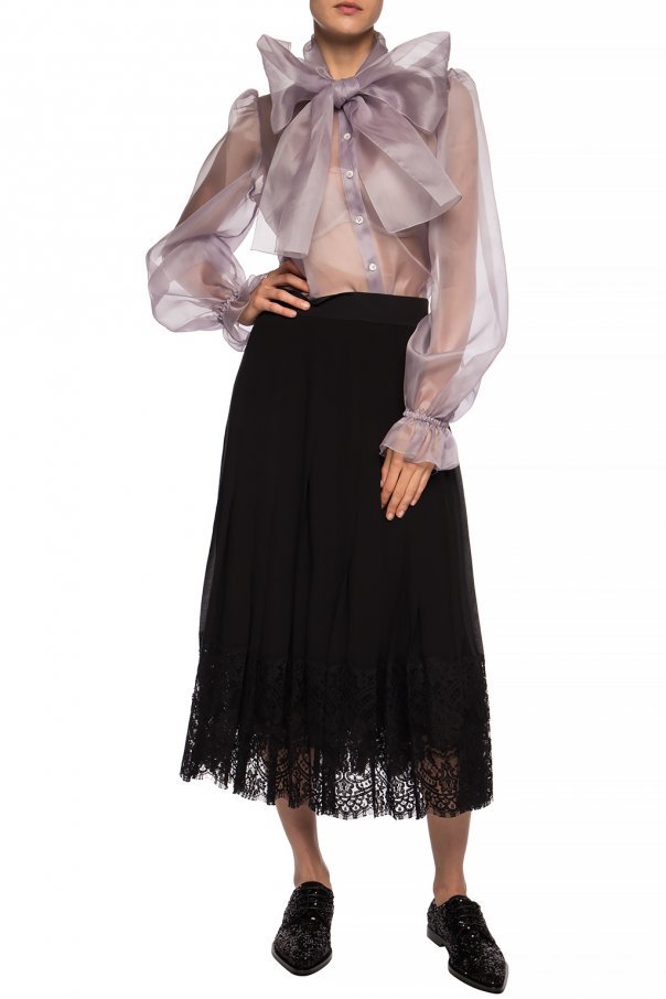 Dolce & Gabbana Flared Lace-hem Skirt In Black