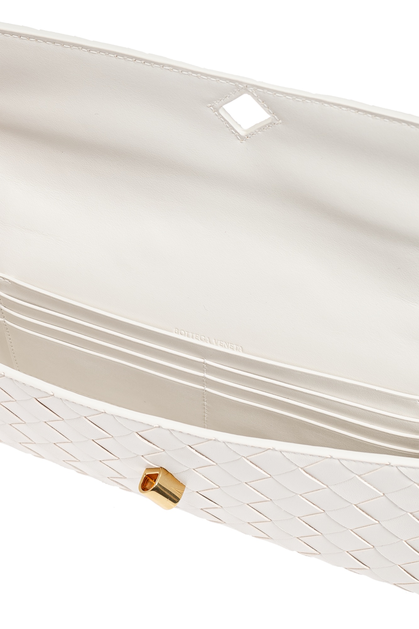 Bottega Veneta Womens Andiamo Leather Clutch Bag White-m Brass In White