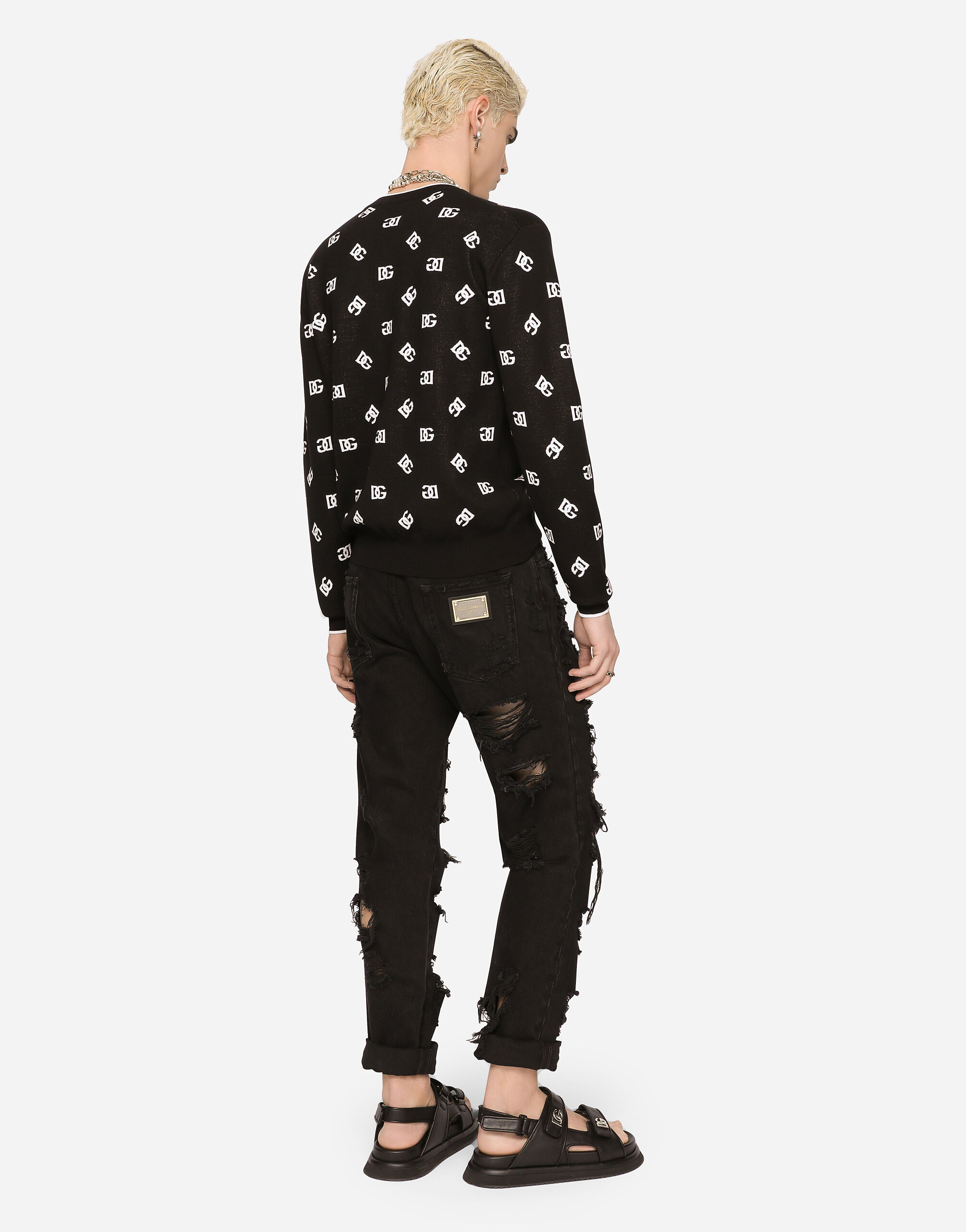 Dolce & Gabbana Dg-logo Jacquard Wool-silk Jumper In Black
