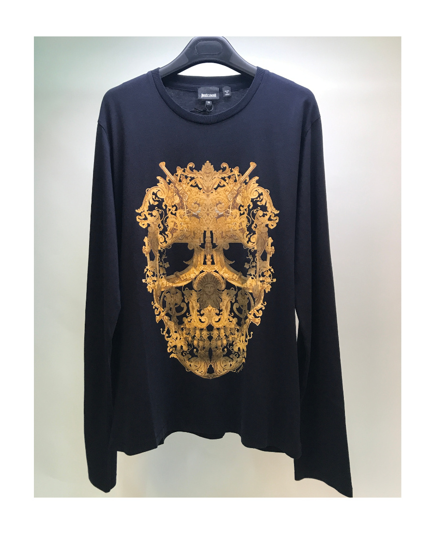 Just Cavalli T-shirt With Round Neck And Long Sleeves In Black