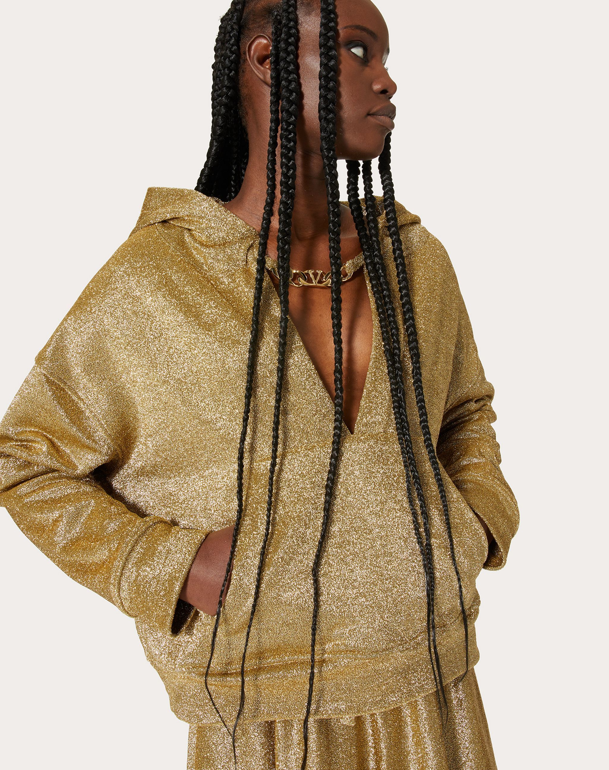 Valentino Vlogo Chain Metallic Hoodie In Animal Print