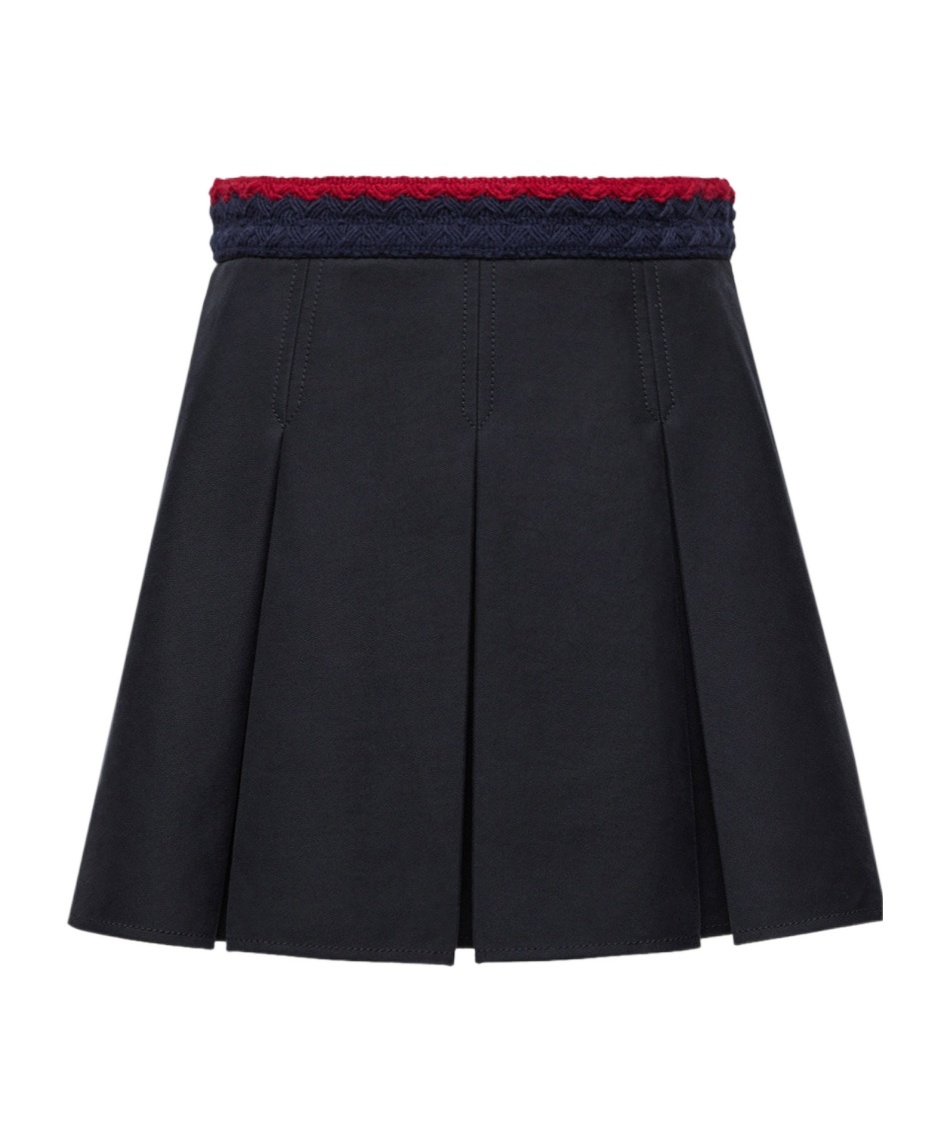 Moncler Cotton Gabardine Pleated Mini Skirt In Blue