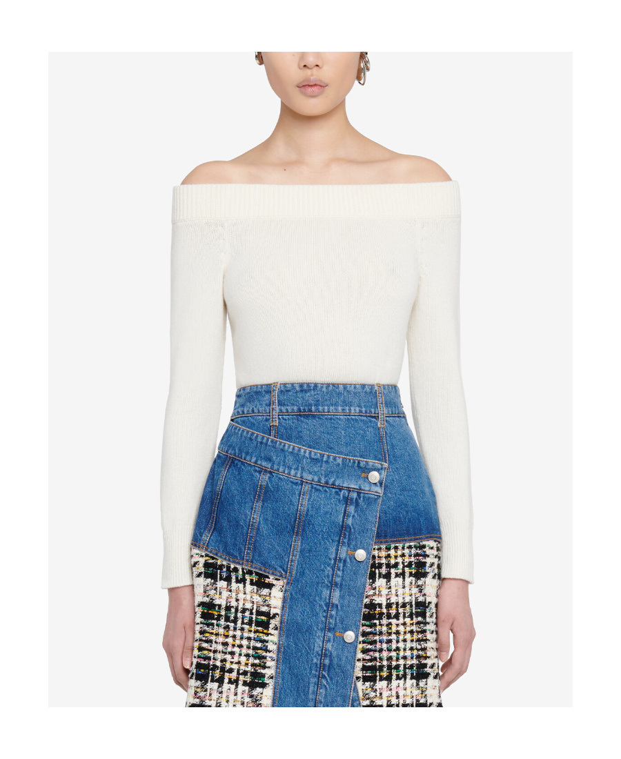 Alexander Mcqueen Off-shoulder Ribbed-trimmed Jumper In White