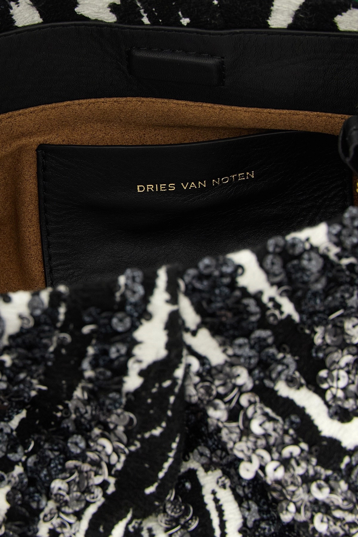 Dries Van Noten Small Pleated Jacquard With Resin Handle Bags In Black