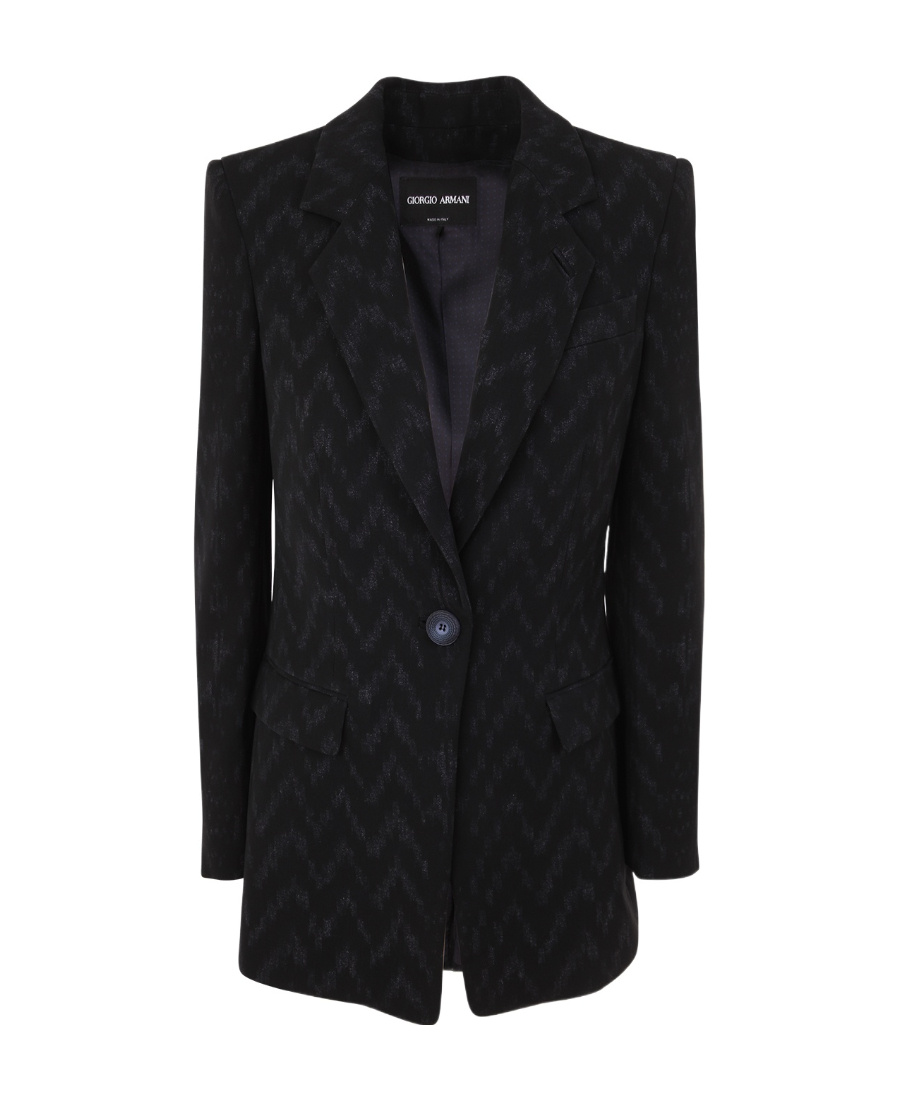 Giorgio Armani Single-breasted Chevron-print Jacket In Black