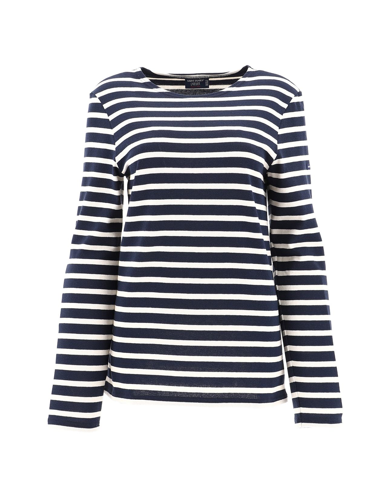 Saint James Cotton Crewneck Embroidered Striped T-shirt In Black