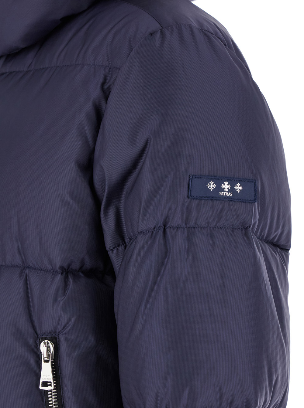 Tatras 'grami' Blue Down Jacket With Hood And Logo Patch In Black