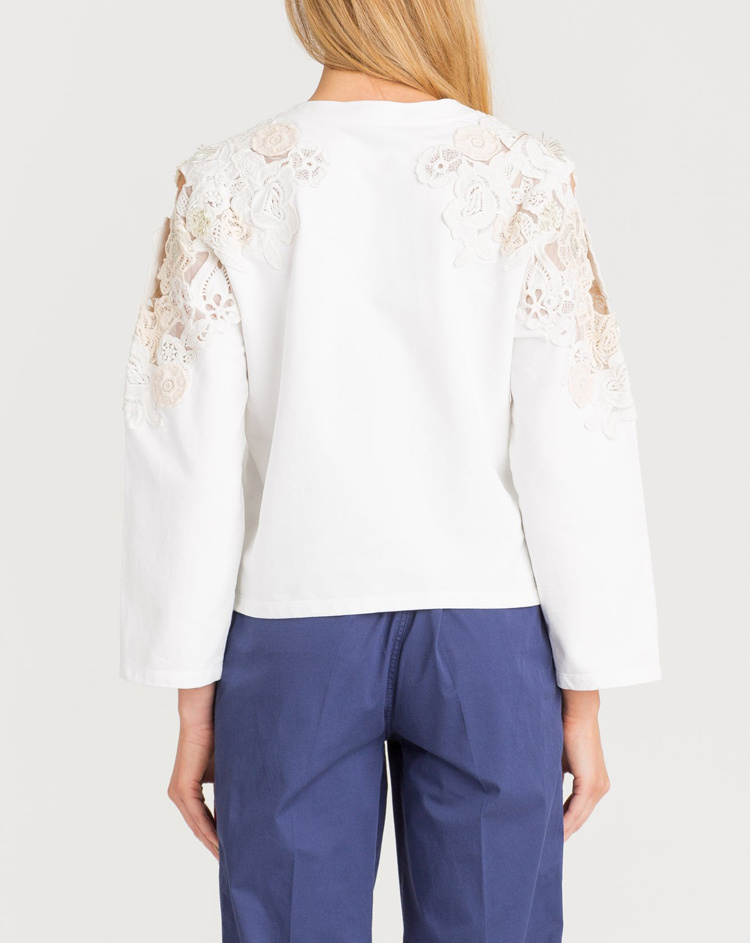 Twinset T-shirt With Round Neck And Long Sleeves In White
