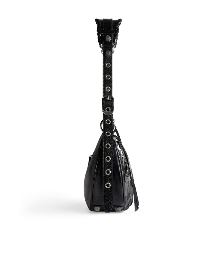 Balenciaga Green Leather Shoulder Handbag With Magnetic Closure And Metal Details In Black