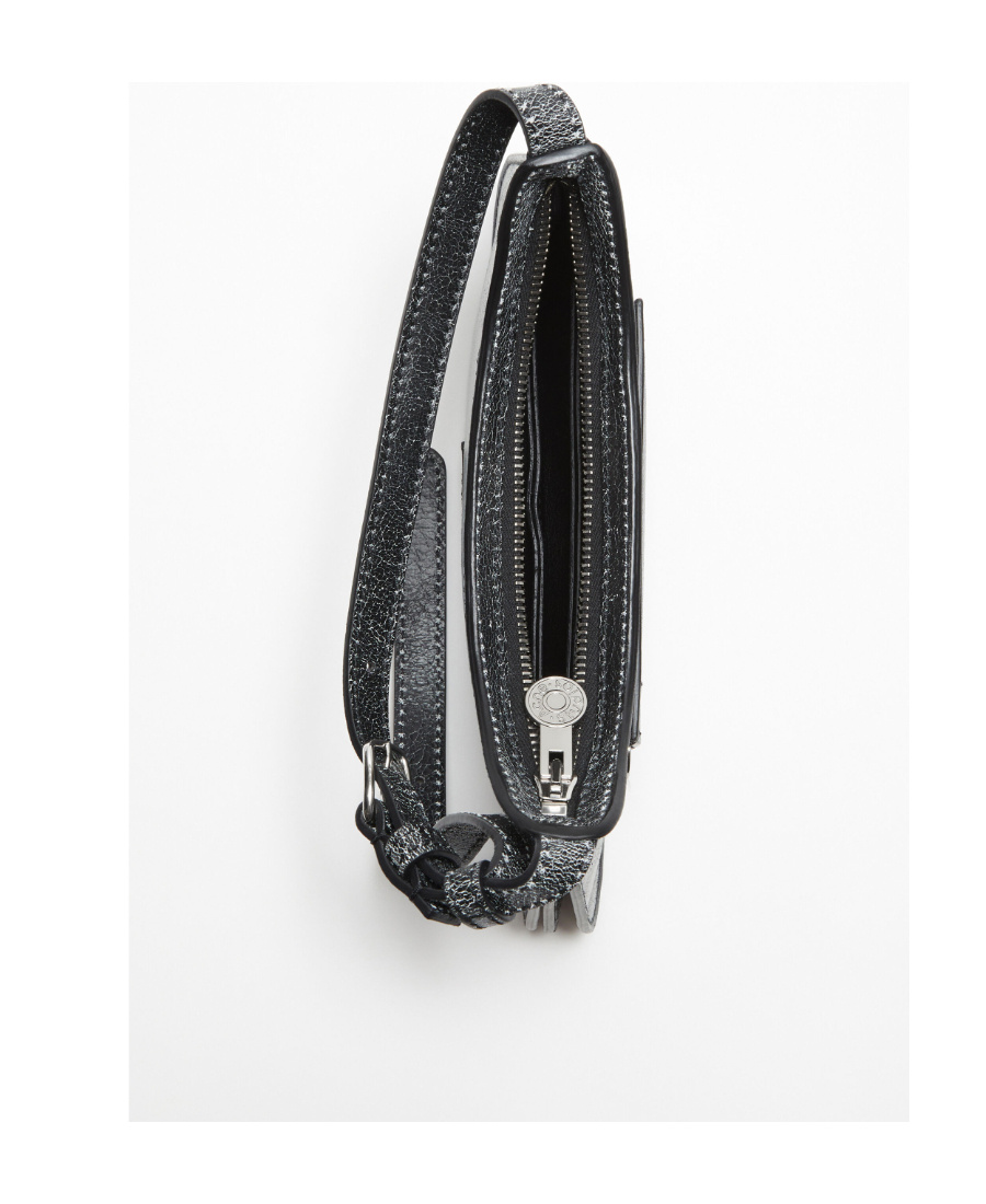 Acne Studios Mini Platt Crackled Leather Shoulder Bag In Black
