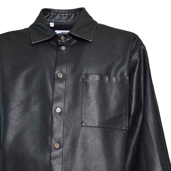 Msgm Synthetic Leather-look Shirt With Applied Pocket In Black