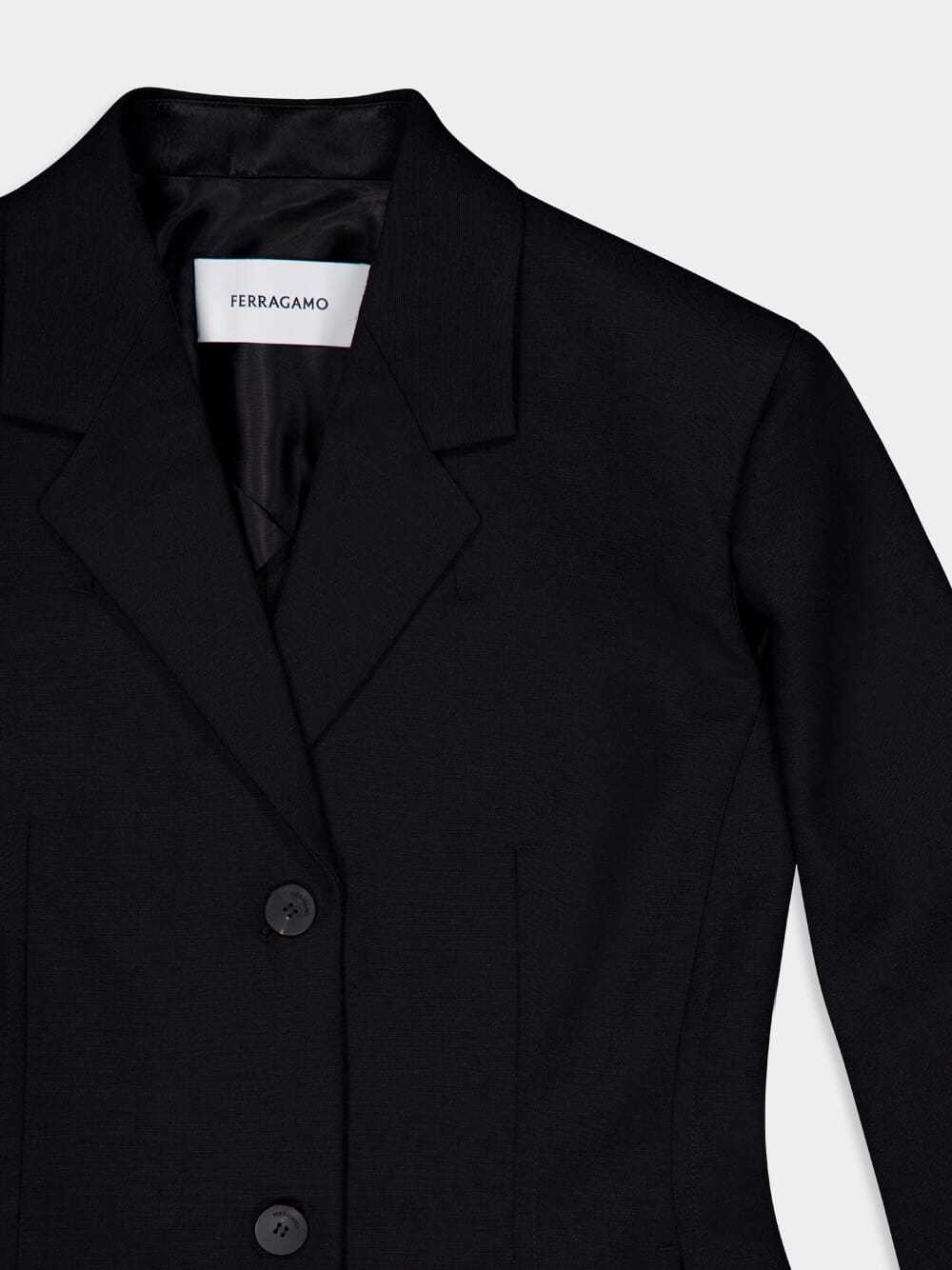 Ferragamo Wool Blazer Jacket With Cape Sleeves In Black