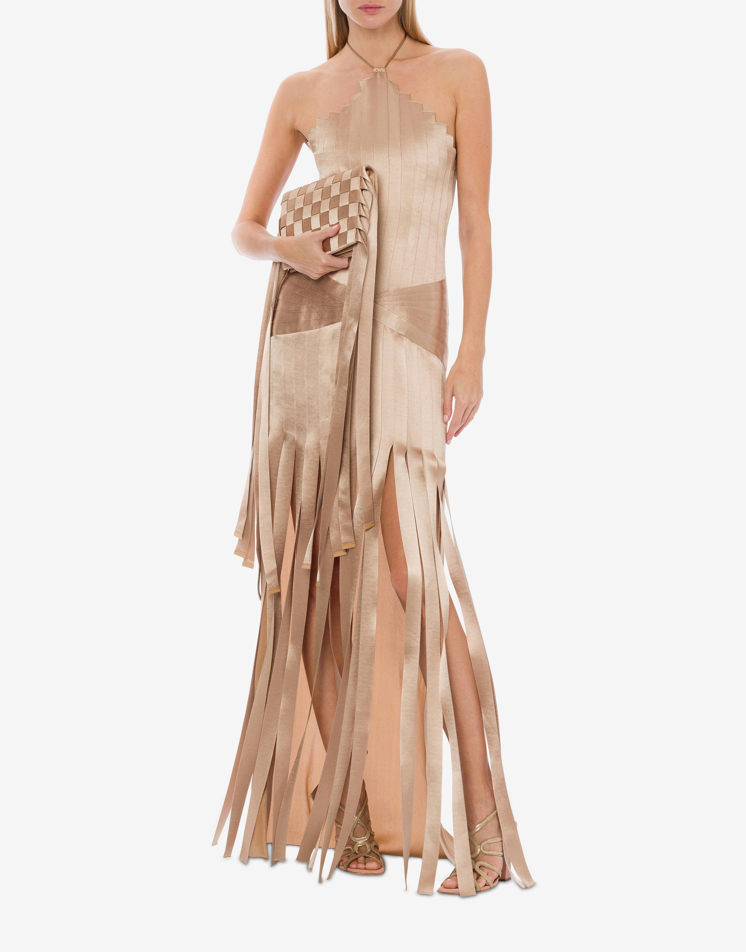 Alberta Ferretti Pleated Halterneck Gown In Nude