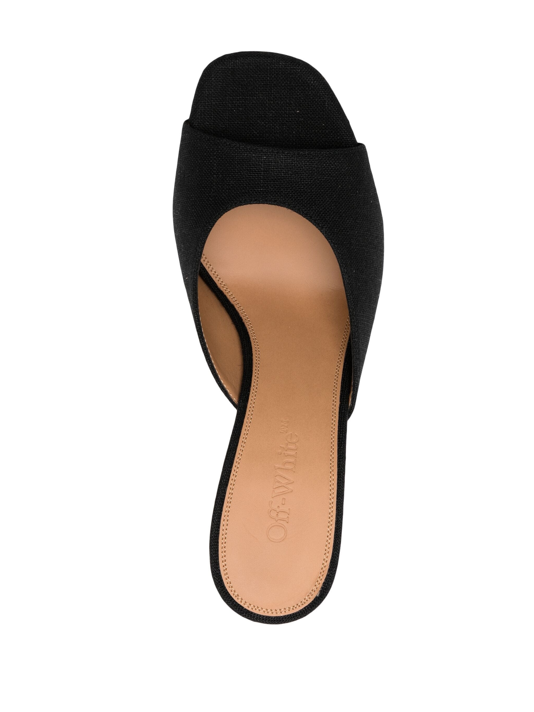 Off-white Pointed Linen Blend Lollipop Mules Heel 11 Cm In Black