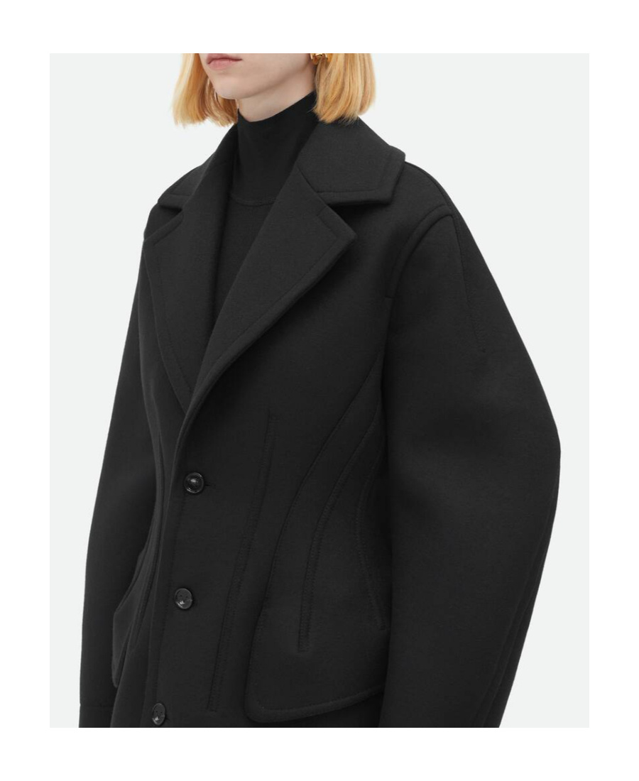 Bottega Veneta Long-sleeved Wool Coat In Black