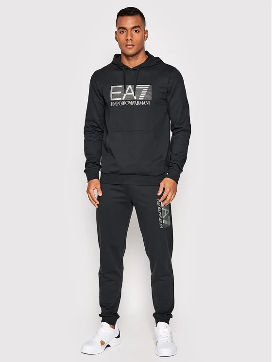 Ea7 Logo-print Pullover Hoodie In Black
