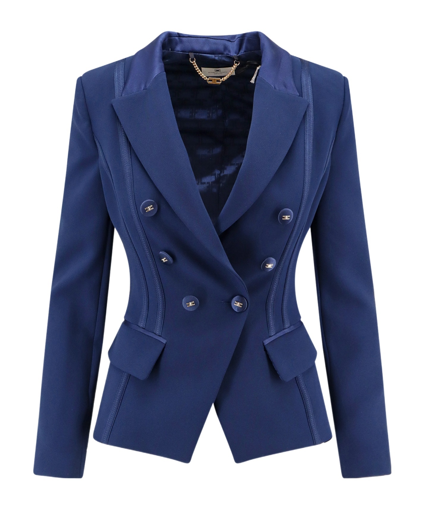 Elisabetta Franchi Tailored Blazer With Padded Shoulders And Covered Buttons In Blue