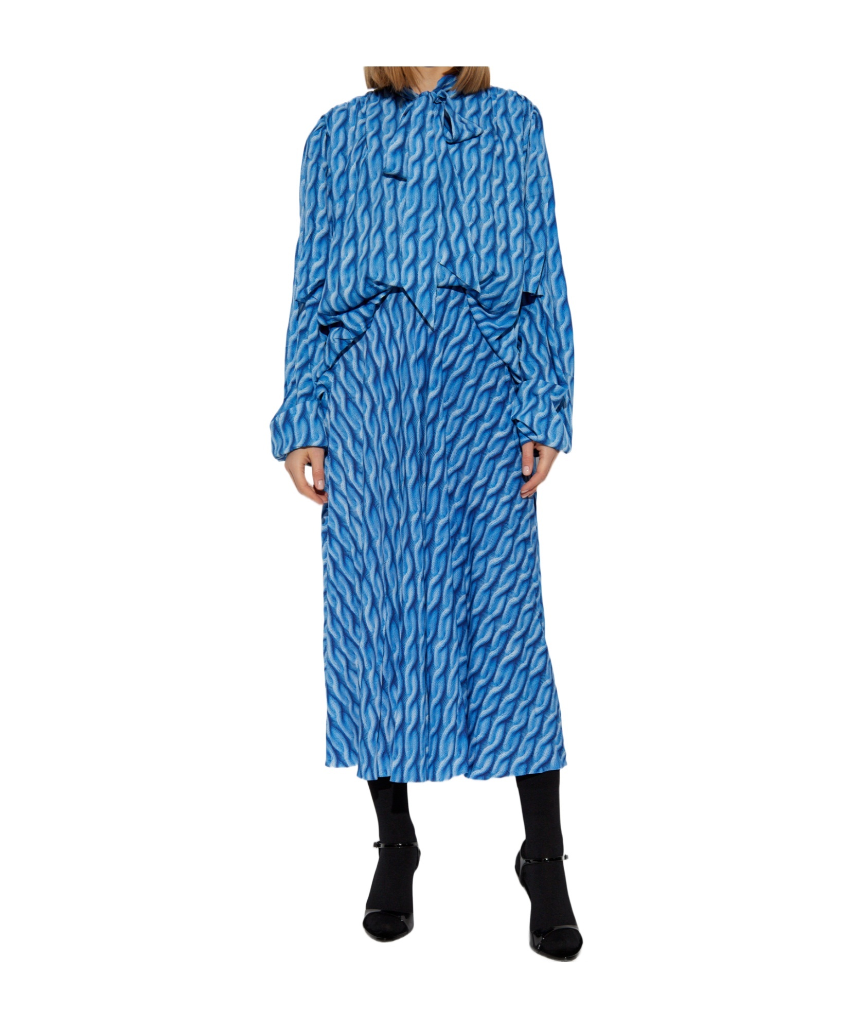 Balenciaga Midi Dress With Bow And Print In Blue