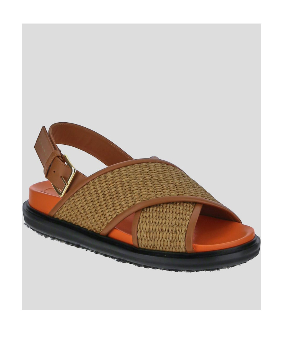 Marni Raffia And Leather Criss-cross Fussbett Sandal In Brown