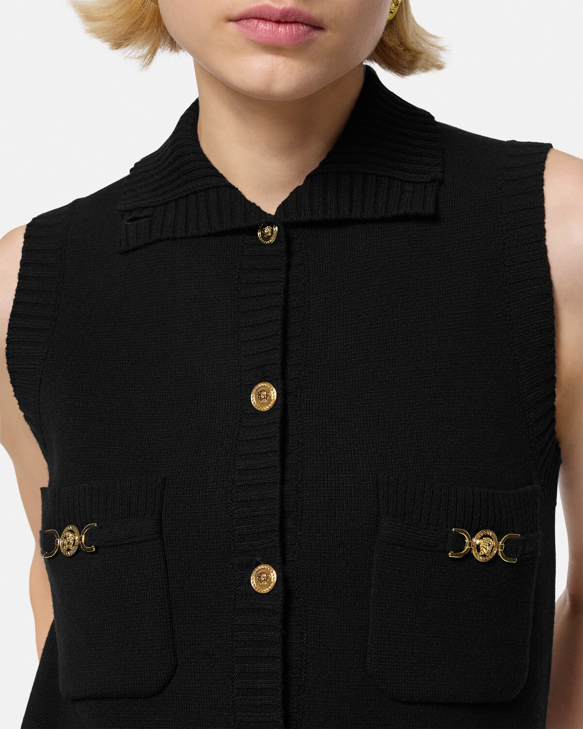 Versace Black Mini Sleeveless Dress With Medusa Detail