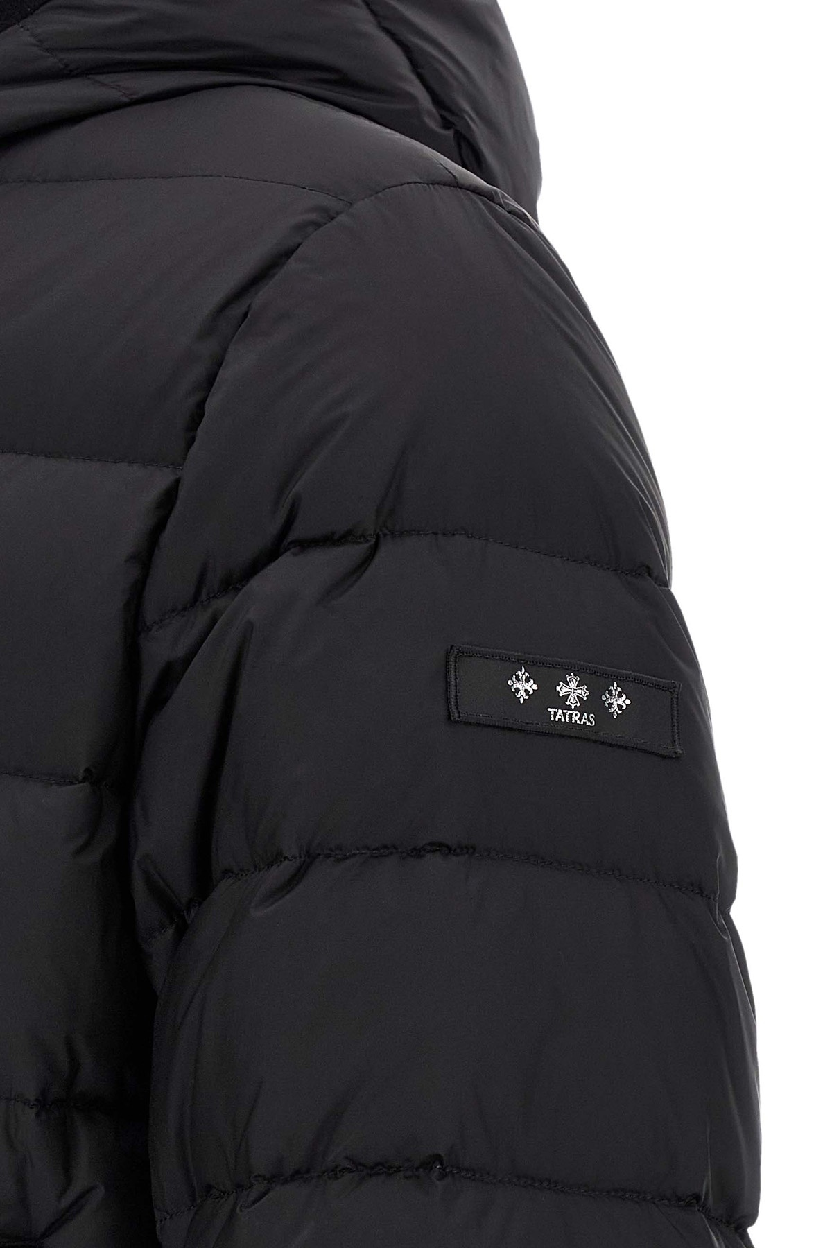 Tatras Liko Black Down Jacket With Drawstring Hood And Logo Patch On The Side In Tech Fabric Man In Black