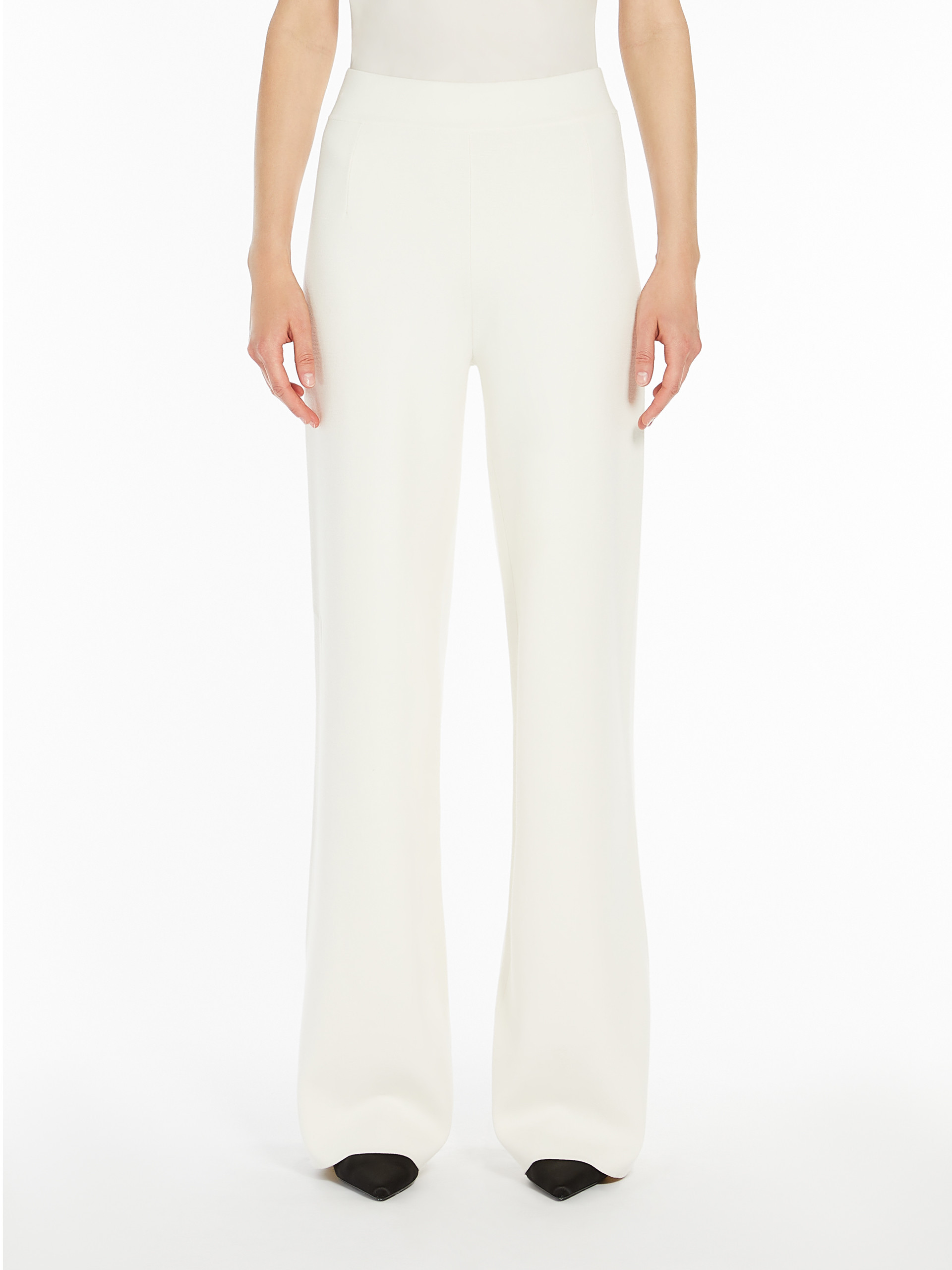 Max Mara Elastic-waistband Silk-cotton Trousers In White