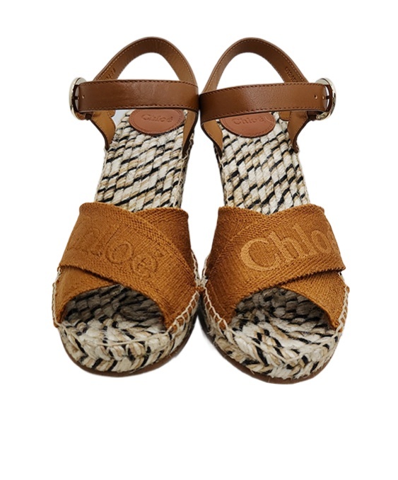Chloé Logo Wedge Sandals In Brown