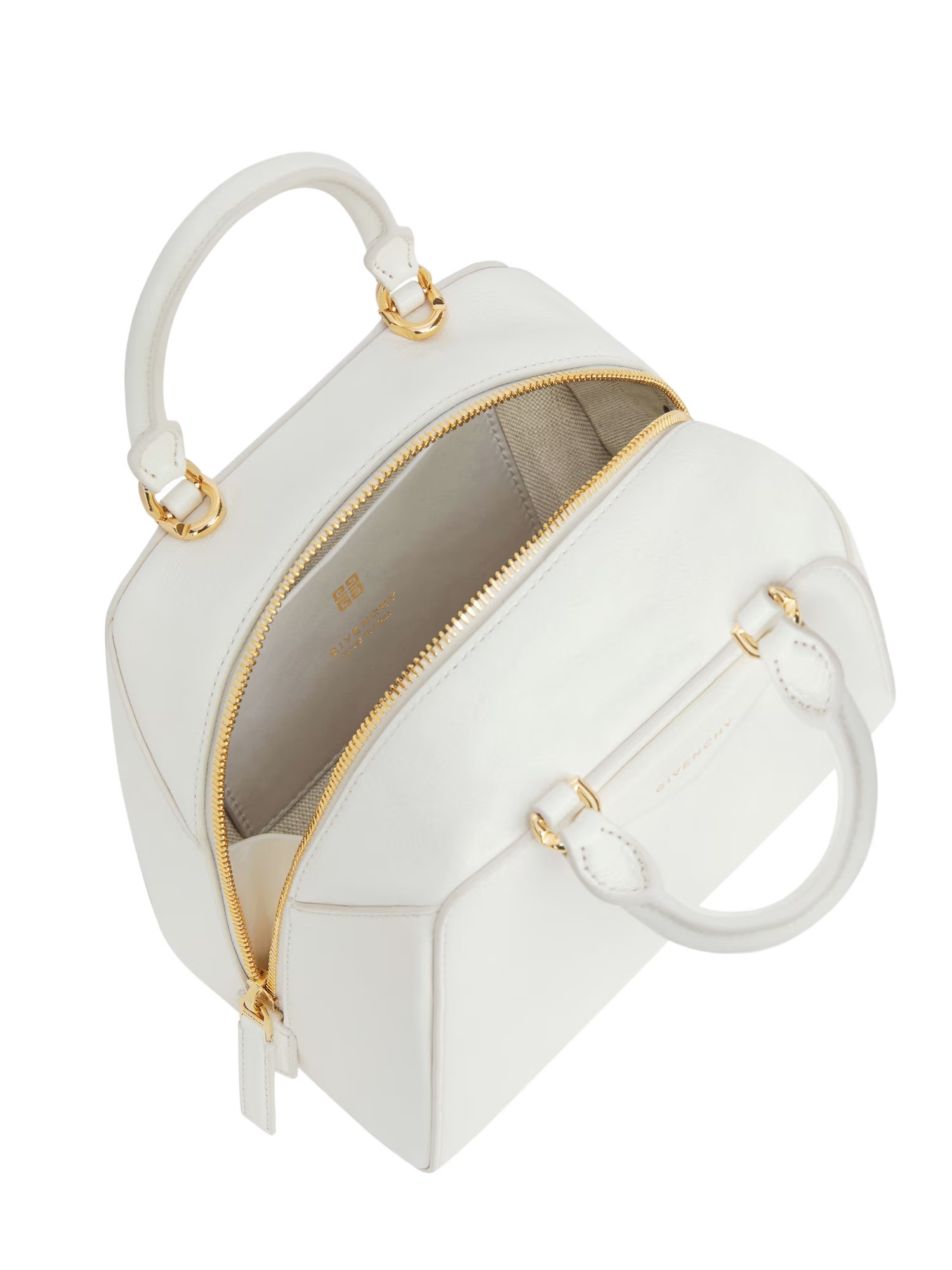 Givenchy Timeless Buffalo Leather Handbag With Elegant Gold Accents In White