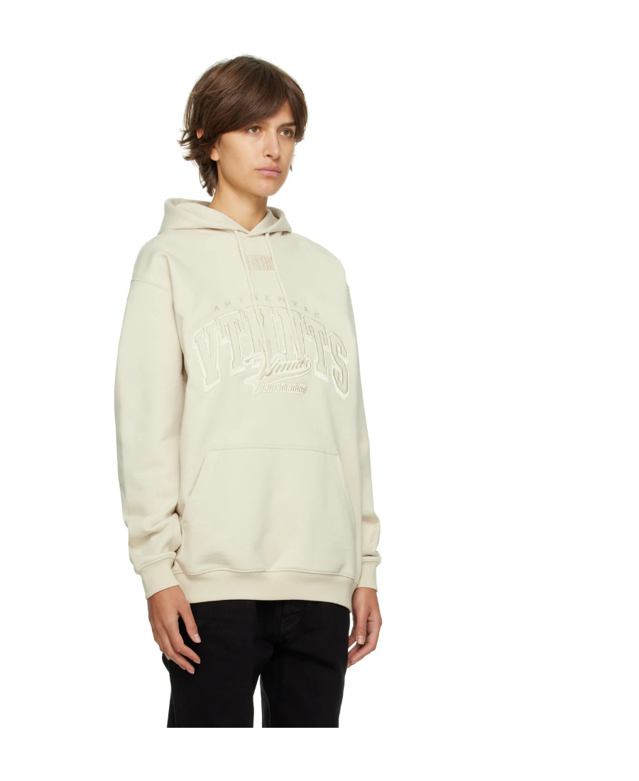 Shop Vtmnts Logo Embroidered Cotton Hoodie In White