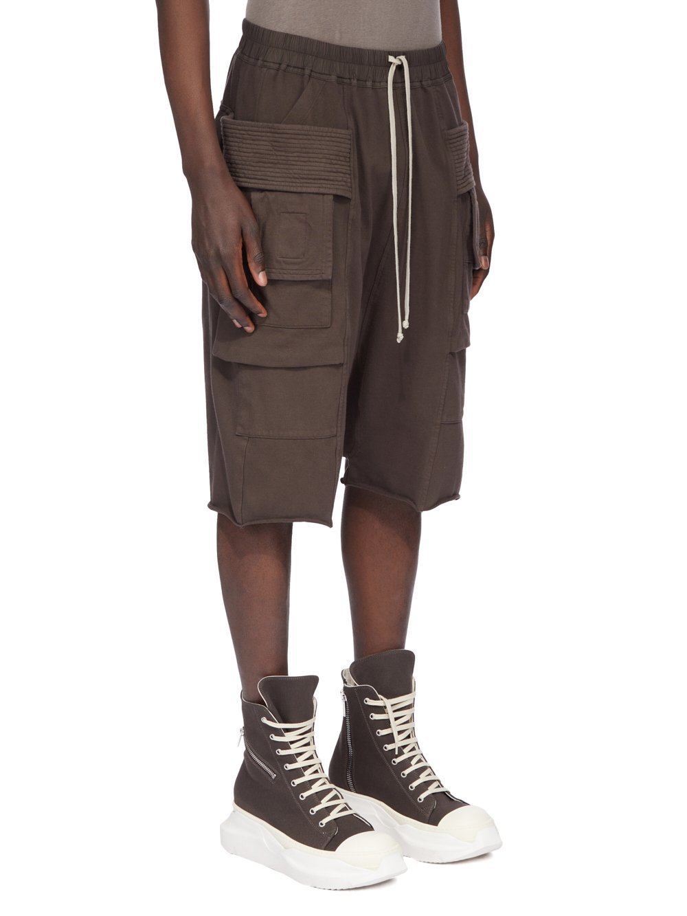 Rick Owens Drkshdw Creatch Straight-leg Brushed Cotton-jersey Drawstring Cargo Shorts In Multi