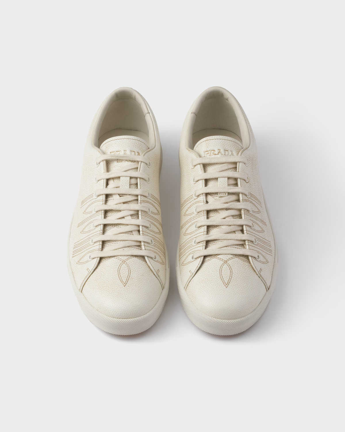 Prada Low Profile Round Toe Rubber Sole Sneakers