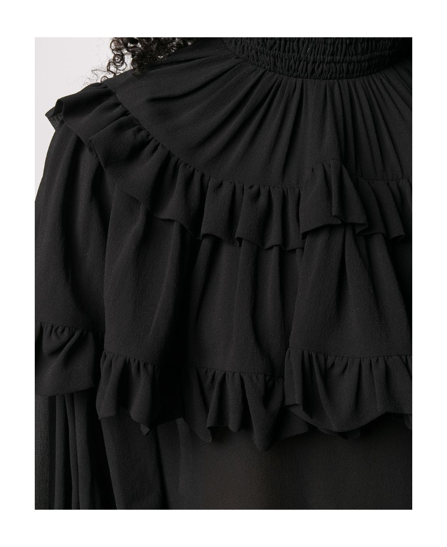 Saint Laurent Tiered Ruffle Blouse In Black