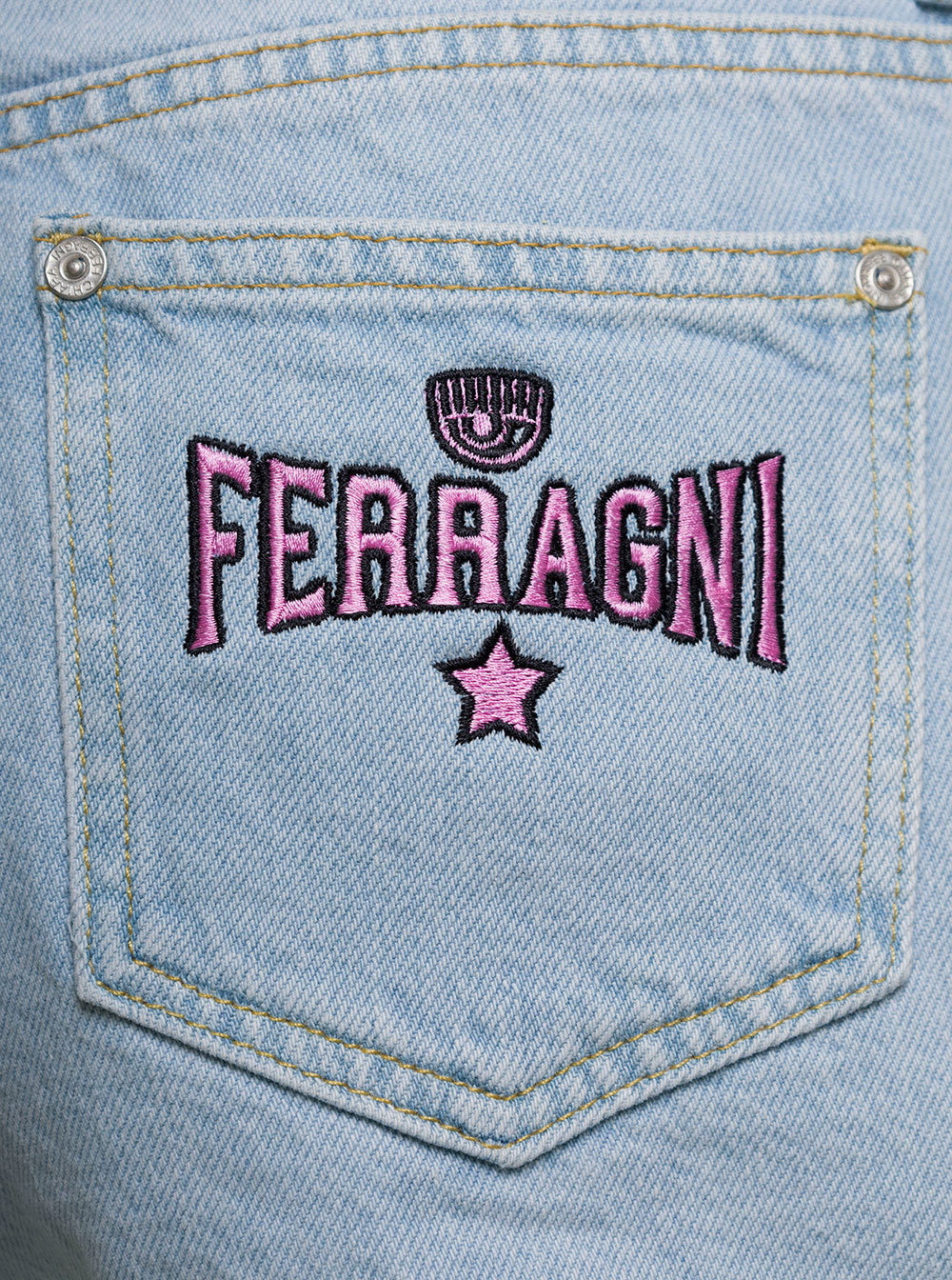 Chiara Ferragni Embroidered-logo Denim Shorts In Blue