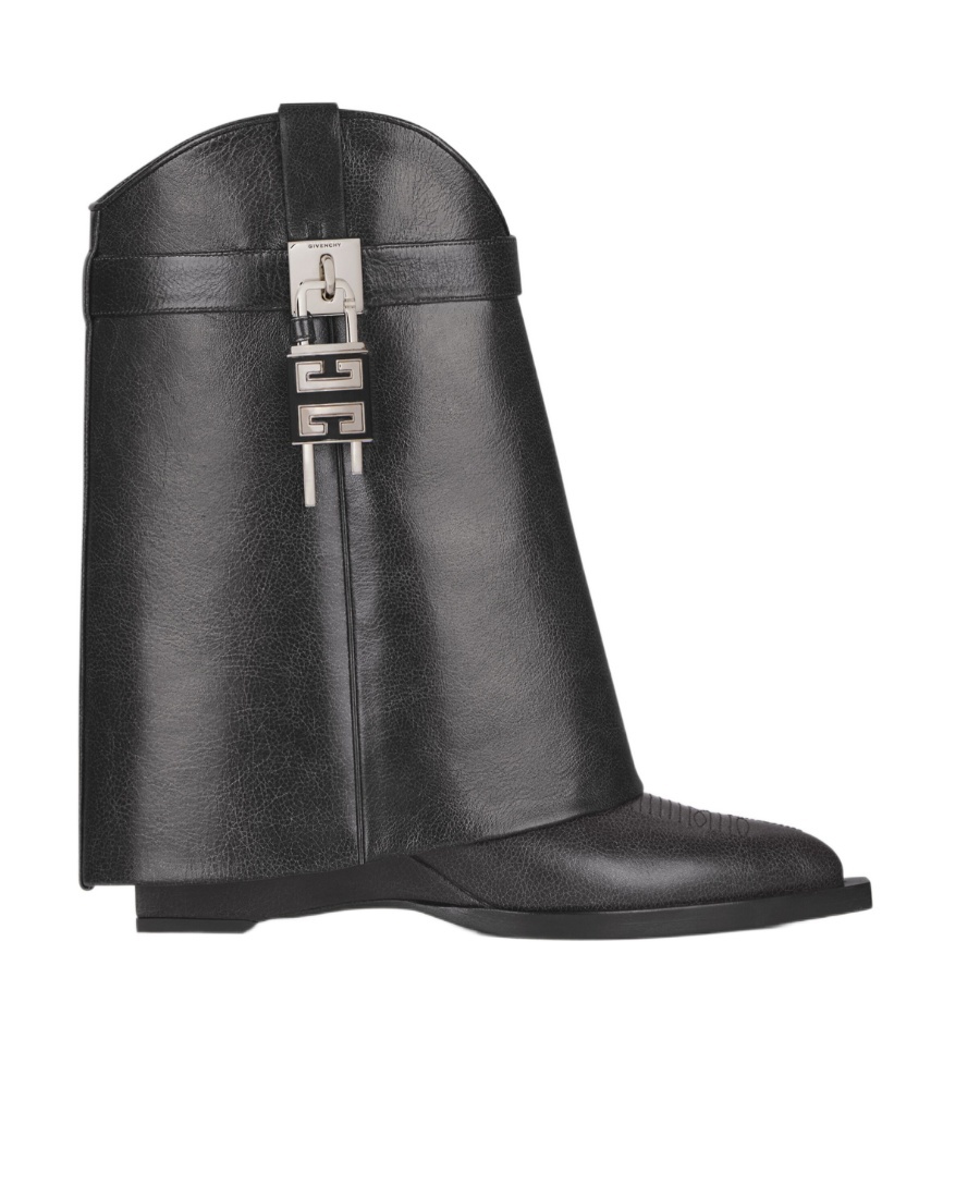 Shop Givenchy Shark Lock Cowboy Ankle Boots In Aged Leather In Black