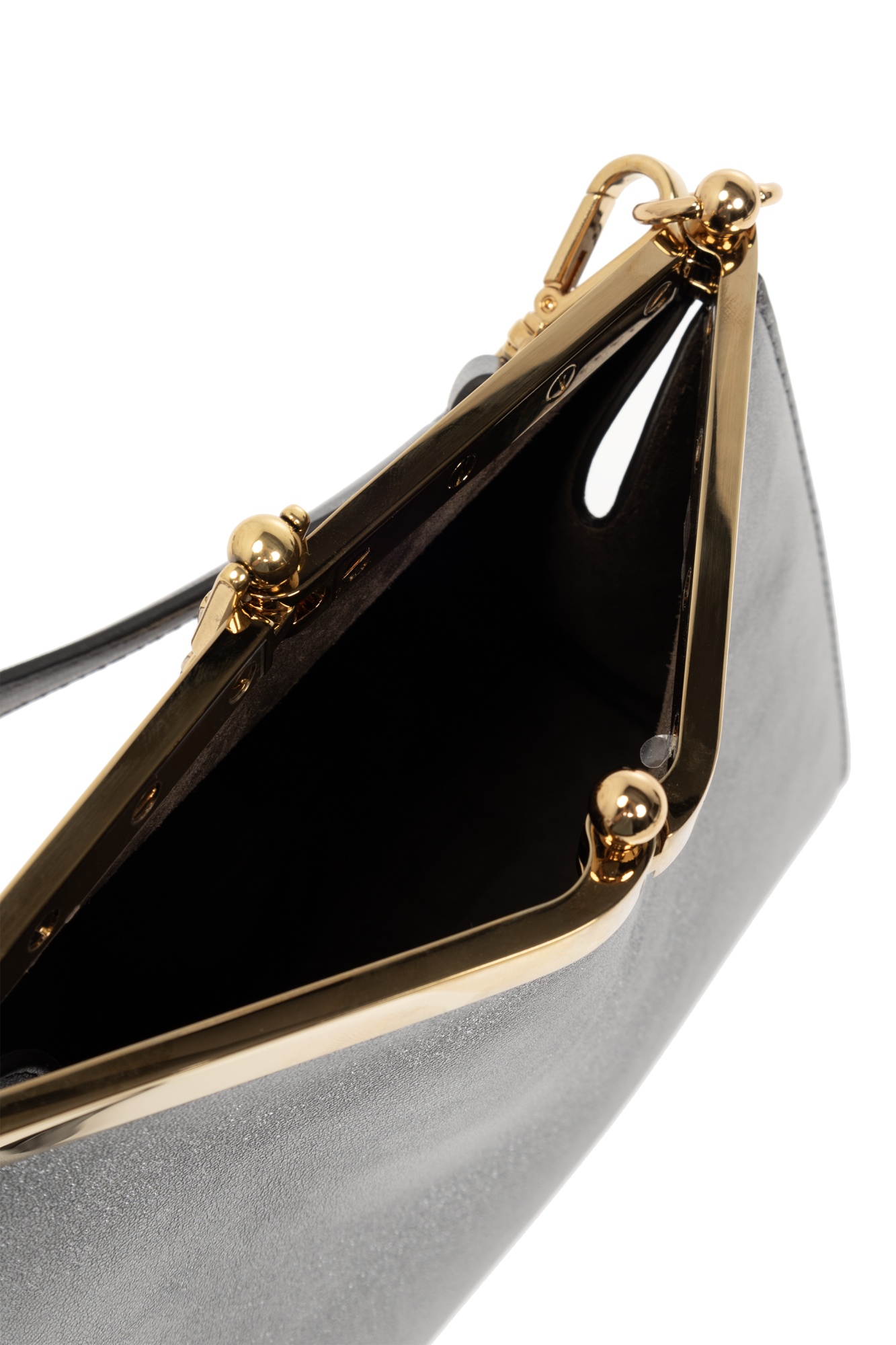 Etro Logo Charm Metallic Shoulder Bag In Gray