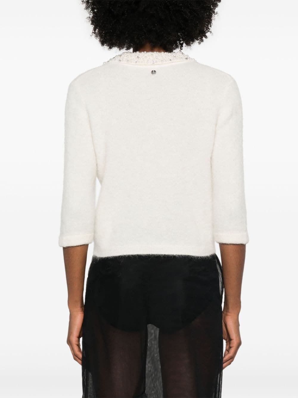 Liu •jo Pearl Neck Knitted Sweater In White