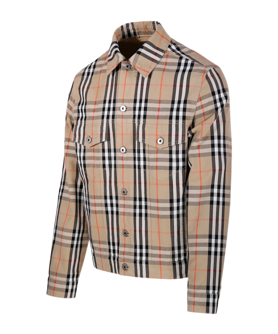 Burberry Tailored Cotton Jacket With Classic Plaid Pattern In Nude