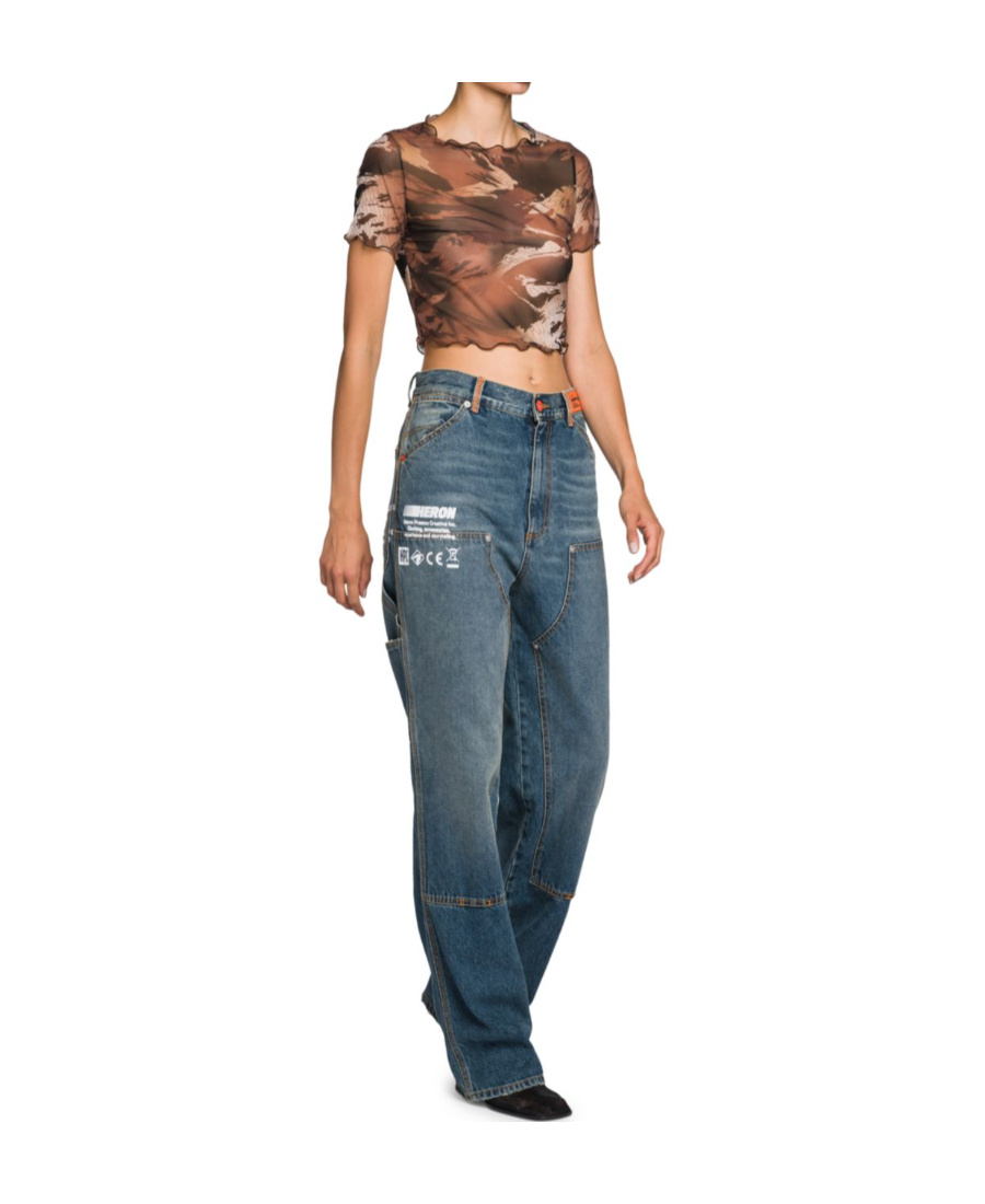 Heron Preston Camo Mesh Cropped T-shirt In Brown