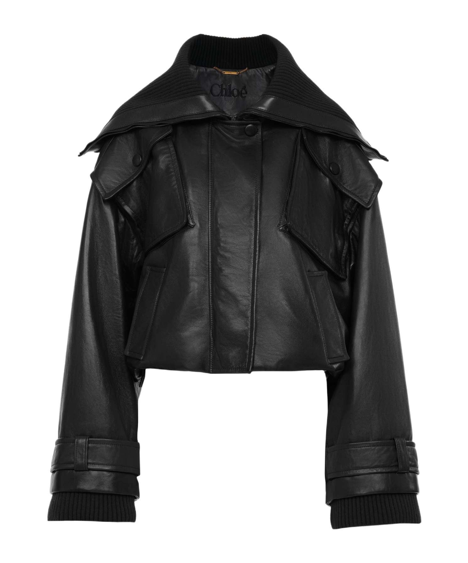 Chloé Ribbed Knit-trimmed Leather Bomber Jacket In Black