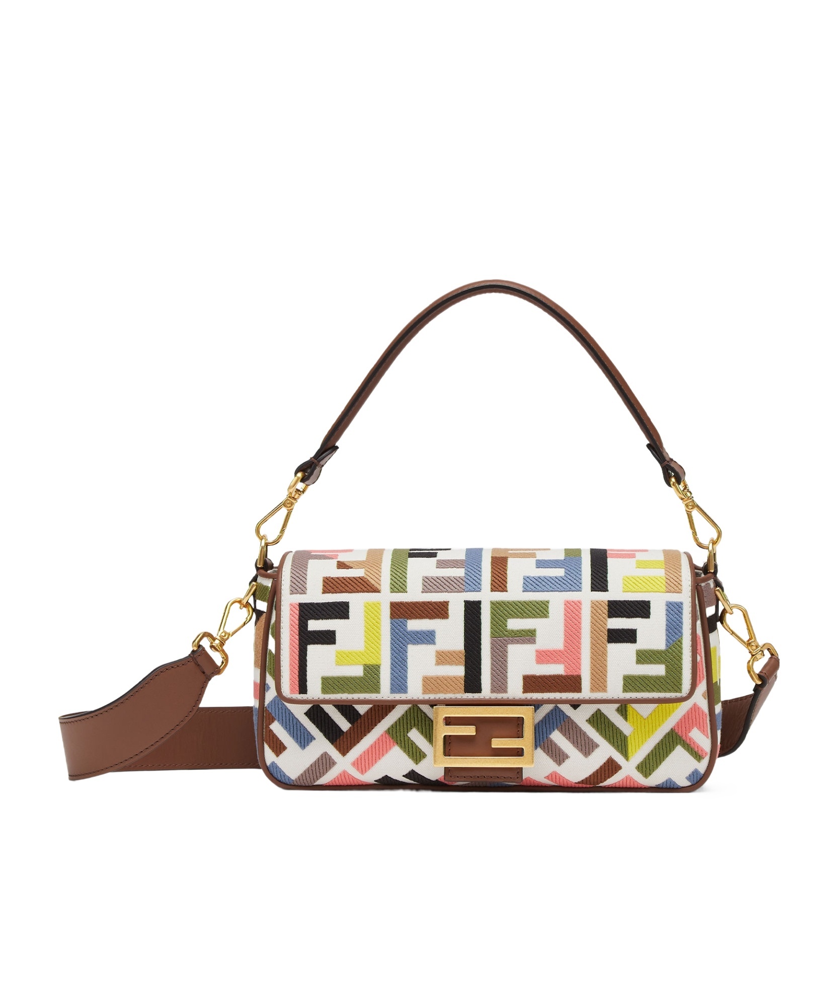 Shop Fendi Baguette Canvas Shoulder Bag In Multicolor