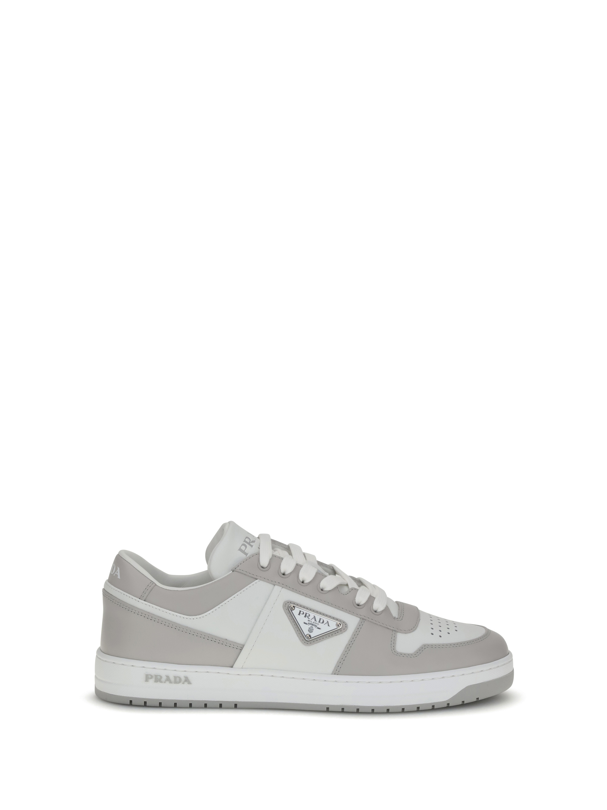 Prada Leather Sneakers Downtown Two-tone Silhouette In Gray