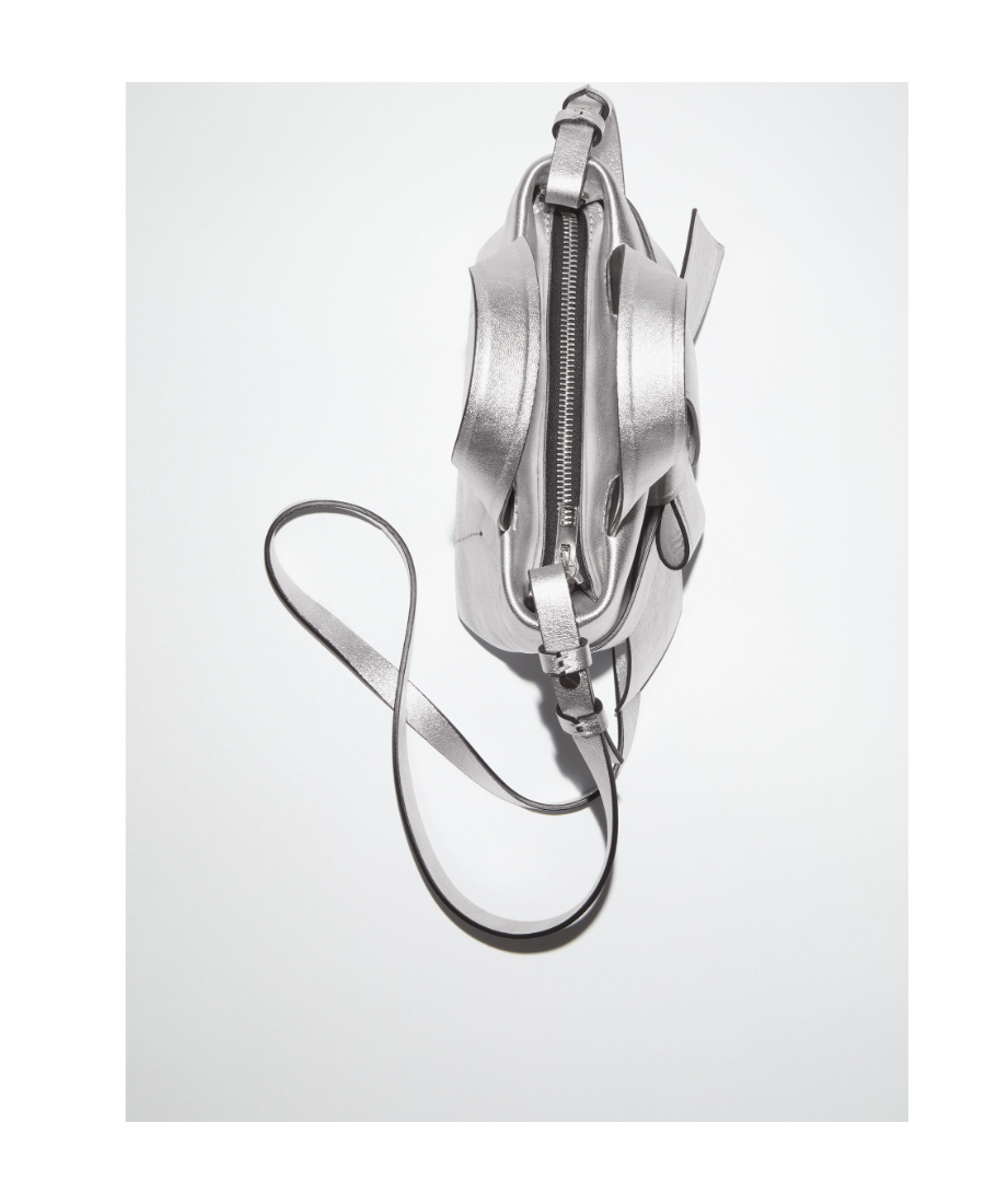 Shop Acne Studios Mini Musubi Metallic Tote Bag In White