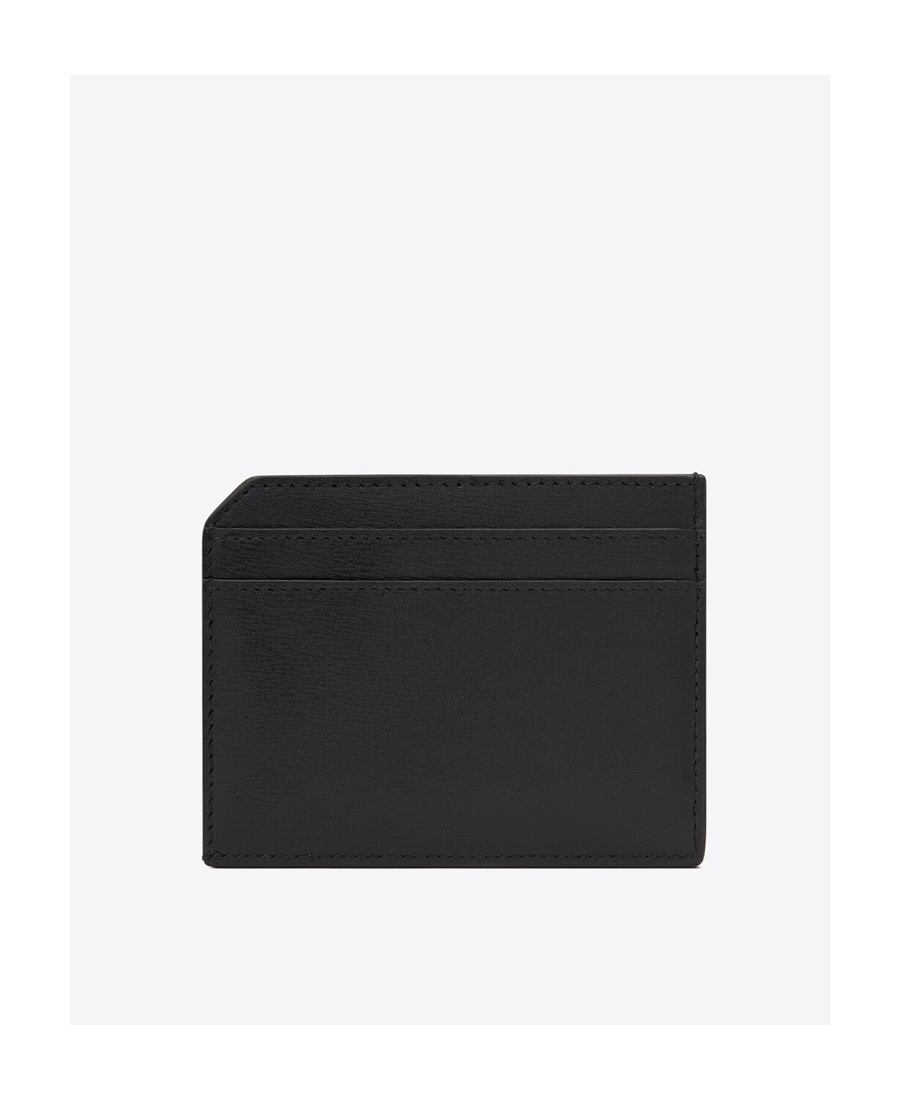 Saint Laurent Tiny Cassandre Leather Cardholder In Black