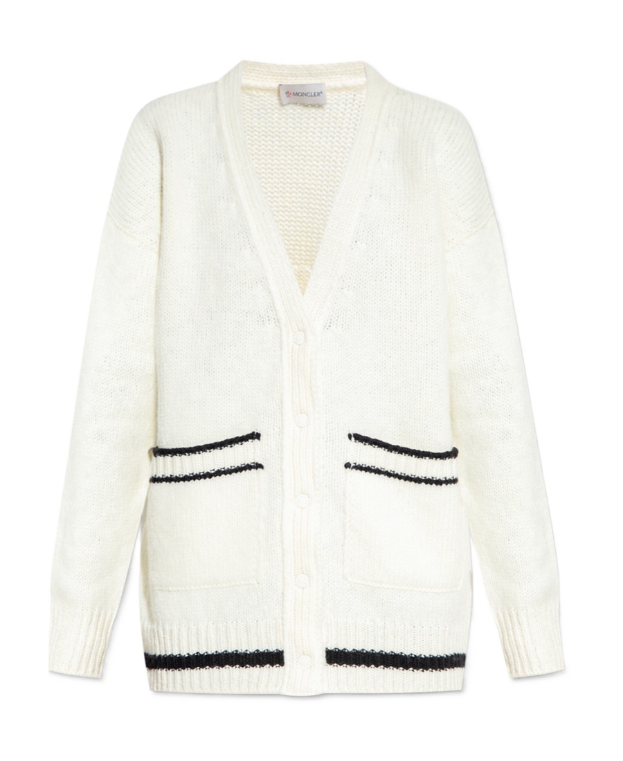 Moncler Logo Wool Blend Cardigan In White